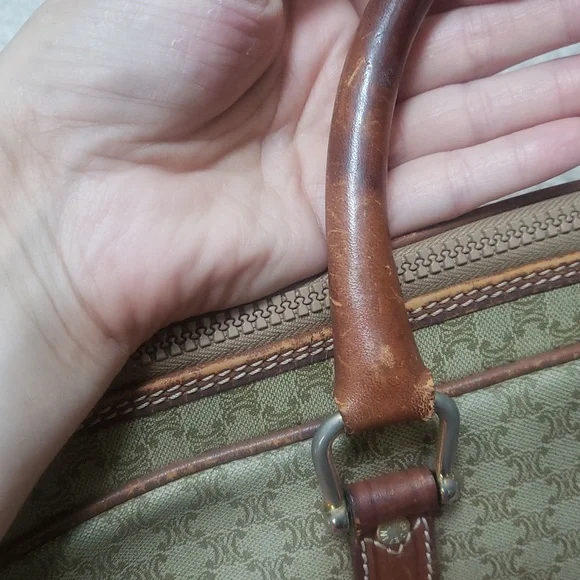 Celine Tan/Brown Leather/Coated Canvas Briefcase Document case Authentic Vintage - Picture 10 of 17